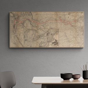 Vintage Map Northern Pacific Railroad and Connections 1886 Antique American Print Train History Poster Wall Art Retro Home Decor Gift