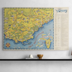 La Côte D'Azur Touristique et Monumentale Carte touristique vintage 1950 Ancienne carte impression ancienne affiche murale art rétro décoration cadeau