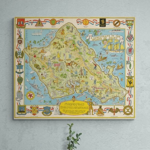 Vintage Map Oahu Hawaii 1933 Cartograph of the Island Old Map Antique Print Poster Wall Art Retro Hawaiian Home Decor Gift