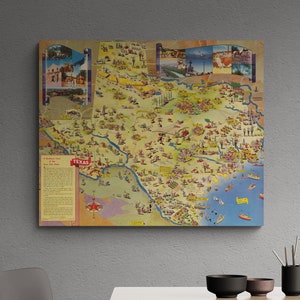 Vintage Karte Texas 1952 Landkarte Lone Star State Alte Bildliche Karte Antike illustrierter Druck Plakat Wandkunst Retro Wohnkultur Geschenk