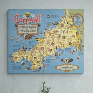 Vintage kaart Cornwall 1955 bolwerk van vroege Britten oud Engelse kaart antieke geïllustreerde print poster kunst aan de muur retro interieur cadeau