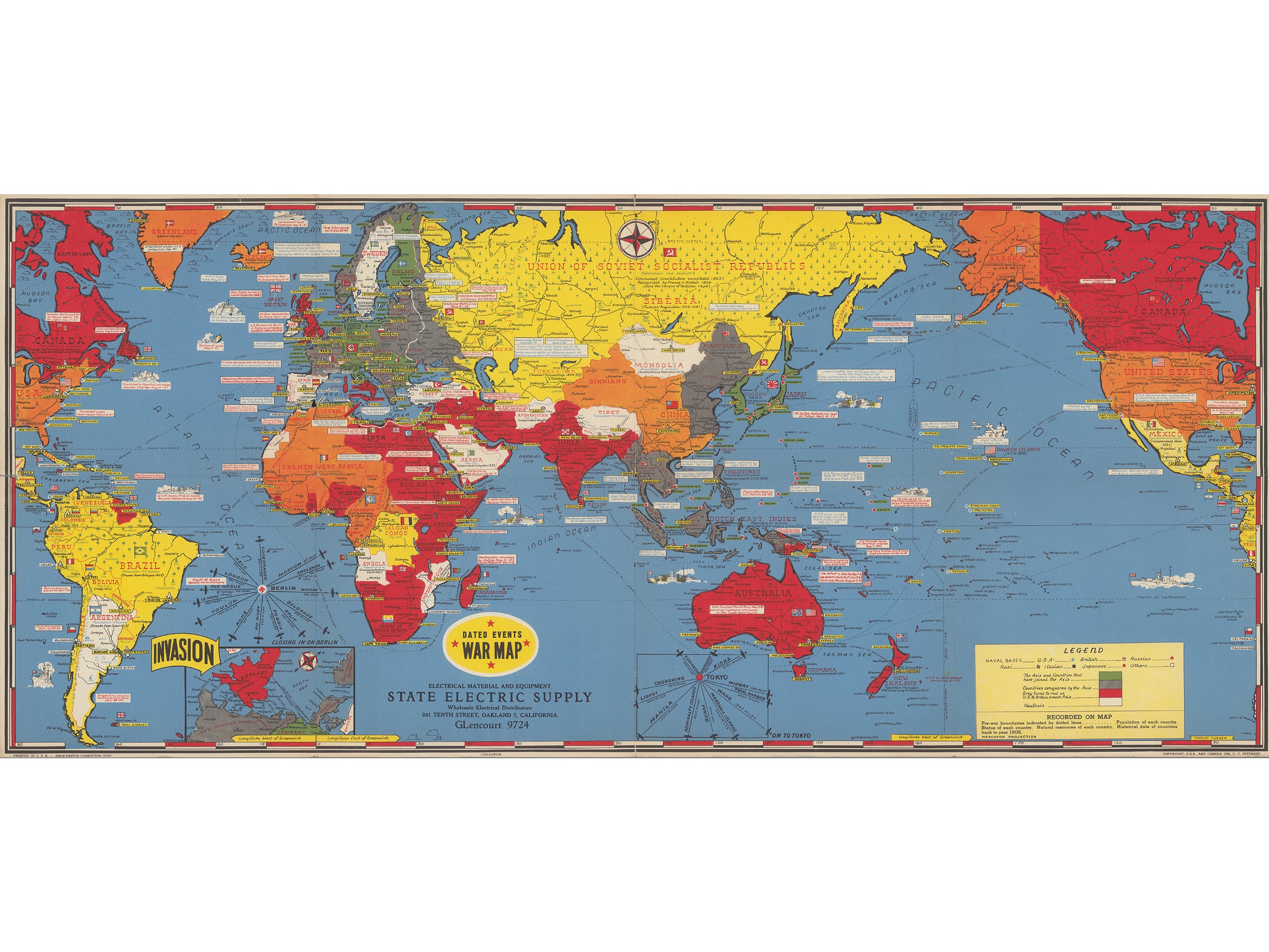 Vintage World War 2 Map Print, 1945 Antique Global Conflict Poster - Etsy