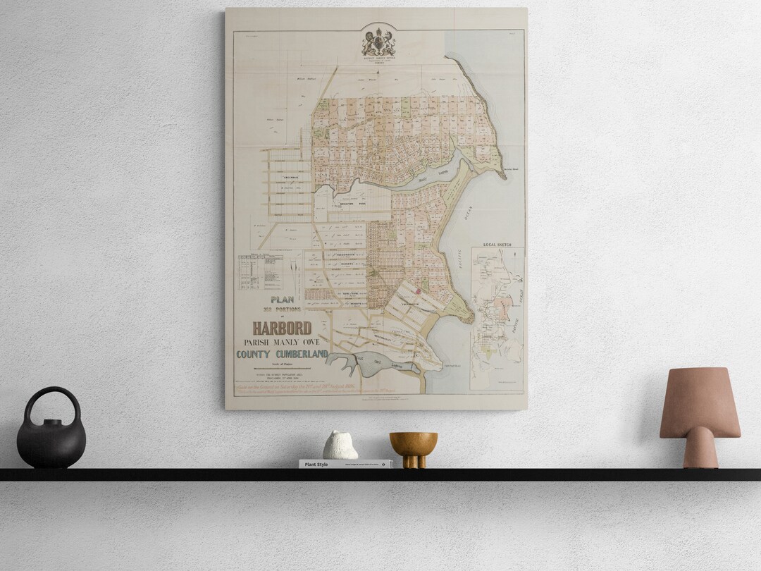 Vintage Map Manly Sydney Estate Sales Map 1886 Cove Freshwater Queenscliff Curl Curl Harbord