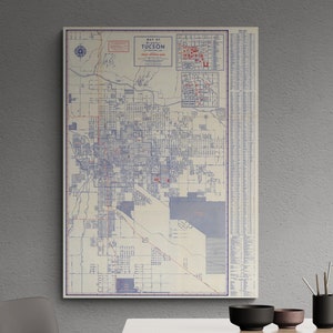 Vintage Karte Greater Tucson Arizona USA 1950 Straßenregister Druck Poster Amerikanische Wand Kunst Retro Wohnkultur Geschenk