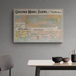 Vintage Karte Gosford Central Coast Sydney State Landgut Verkaufsplan 1885 Model Farmen Terrigal Erina Streets Alte Karte Poster Wandkunst Retro