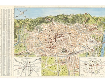 ヴィンテージ ボローニャ イタリア地図プリント: 1953年アンティーク