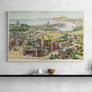 Retro Classroom Illustrated Map 1893 Temperate Zone Vintage Americana Geography Poster Old Map Print Poster Wall Art Retro Home Decor Gift