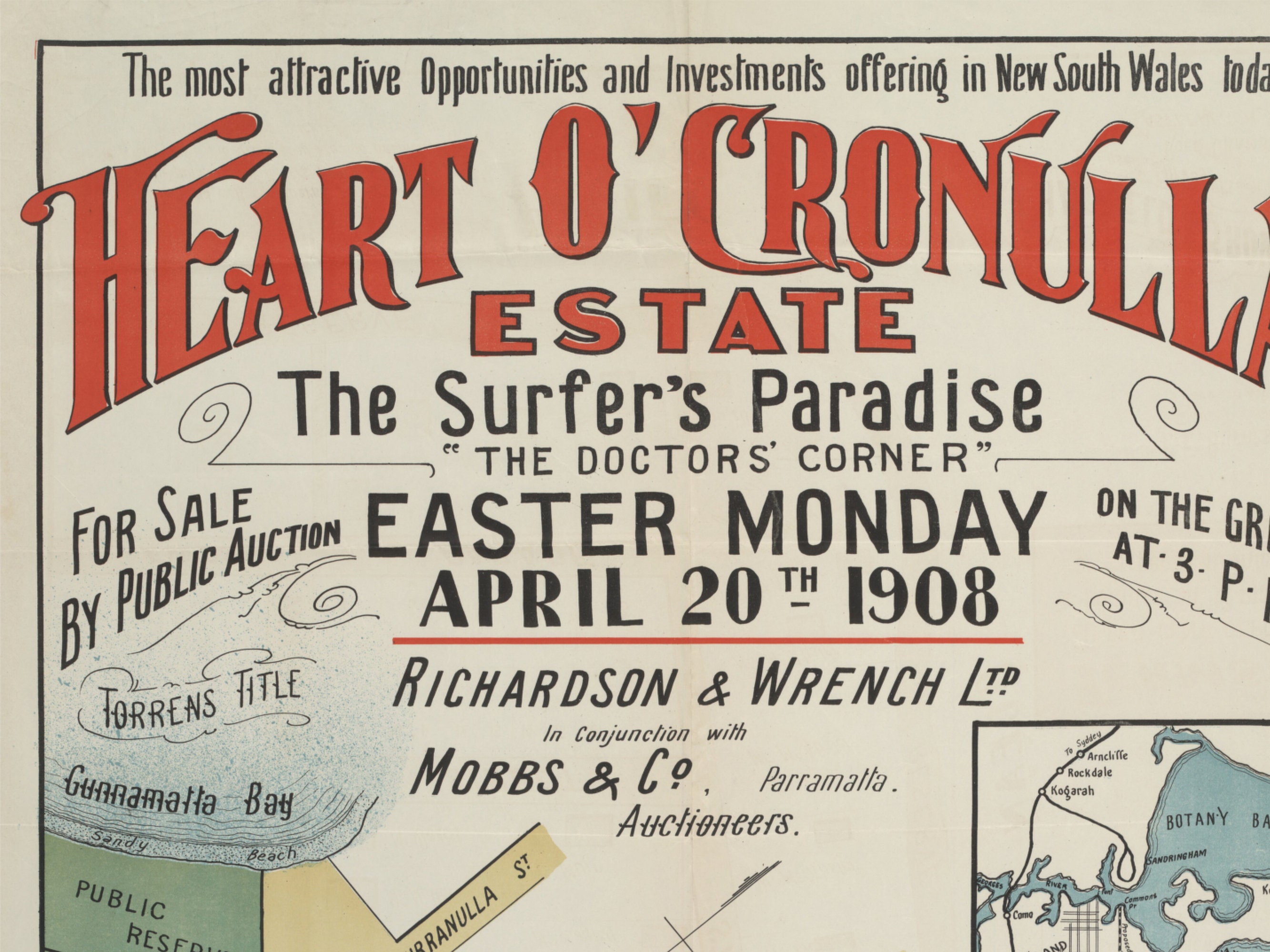 Vintage Cronulla Sydney Map Print: 1908 Ewos Estate Auction Poster - Etsy