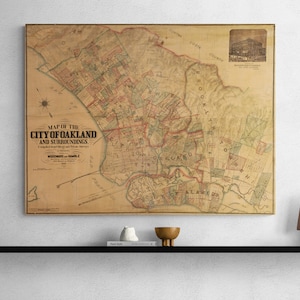 Vintage Karte von Oakland und Umgebung Kalifornien 1888 Geschichte Bay Region Karte Plakat Cafe Wand Kunst Retro Klassenzimmer Wohnkultur Geschenk