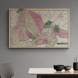 Vintage Map City of Brooklyn 1873 New York USA History Atlas Survey Street Map Poster Cafe Wall Art Retro Classroom Home Decor Gift