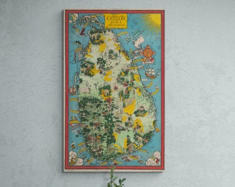 Retro Landkarte Ceylon Tee und andere Industrien 1933 alte Landkarte Sri Lanka Antike Colombo Druck Poster Wand Kunst Retro Wohnkultur Geschenk