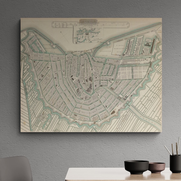 Vintage Map of Amsterdam 1835 Holland Netherlands History Noli Urban Design Street Map Poster Cafe Wall Art Retro Classroom Home Decor Gift