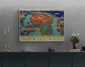 Vintage 1932 Radio Map Poster: World Wide Magic Dial Print