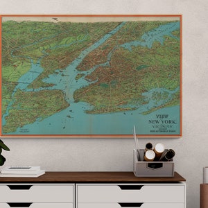 Carte de New York 1925 vintage illustrée Good Roads Old Brooklyn carte Antique Manhattan impression affiche café art mural rétro décoration d'intérieur cadeau