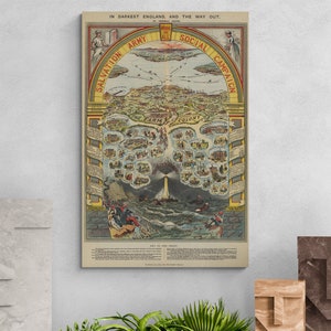 Vintage Ejército de Salvación 1910 Trabajo para todos cartel de campaña social Inglaterra mapa antiguo impresión antigua arte de pared retro decoración del hogar regalo
