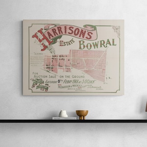 Harrisons Nachlass Bowral Verkaufsplan 1901 Vintage Karte Street Map Poster Wand Kunst Home Geschenk