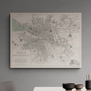 Paris Karte Vintage Frankreich 1789 Französische Revolution Illustrierter Militär Atlas Straßen Antiker Druck Plakat Wand Kunst Retro Wohnkultur Geschenk