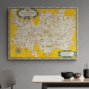Vintage Hertfordshire Map 1950 Old England Map Antique UK Print Watford Poster Wall Art Retro Home Decor Gift