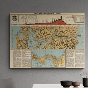 Vintage 1915 Panamakanal Karte Poster - Antike topographische Vogelperspektive Druck - Historische Wandkunst - Retro Dekor Geschenk für Reisende