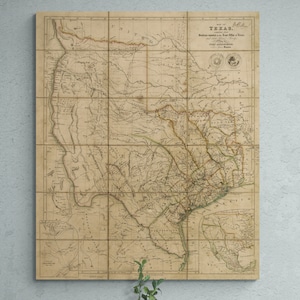Vintage Karte Texas 1855 Amerikanische Geschichte Karte Antiker Pfeilschmied Druck Lone Star State Poster Texas Republik Wandkunst Retro Wohnkultur Geschenk
