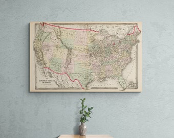 Vintage USA Map Poster: 1874 Antique American History Atlas Print