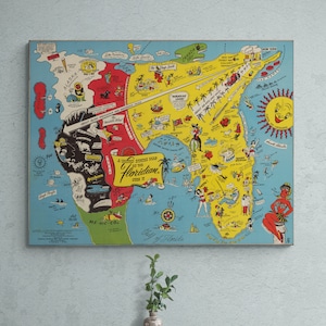 Oude kaart van Florida 1948 VS zoals de Floridaan het ziet geïllustreerd antieke print poster muur kunst retro home decor grappig cadeau