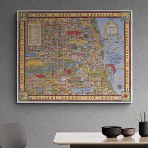 Mapa antiguo de las bandas de Chicago de 1931: impresión de mapa antiguo de gánsteres, póster antiguo de Capone, arte mural ilustrado, decoración retro para el hogar, regalo único