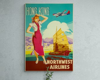 Hong Kong - Northwest Air Travel Poster - Etsy