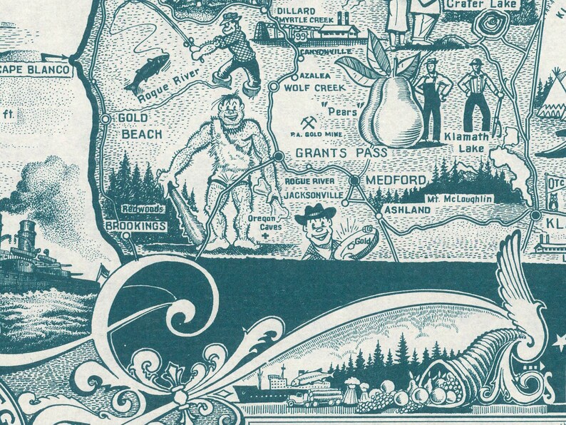 Vintage 1954 environmental poster depicts a colorful map of Oregon with emphasis on keeping the state green. Features Portland and iconic beaver symbol. Retro wall art representing Oregon's conservation efforts. Perfect for nostalgic home decor