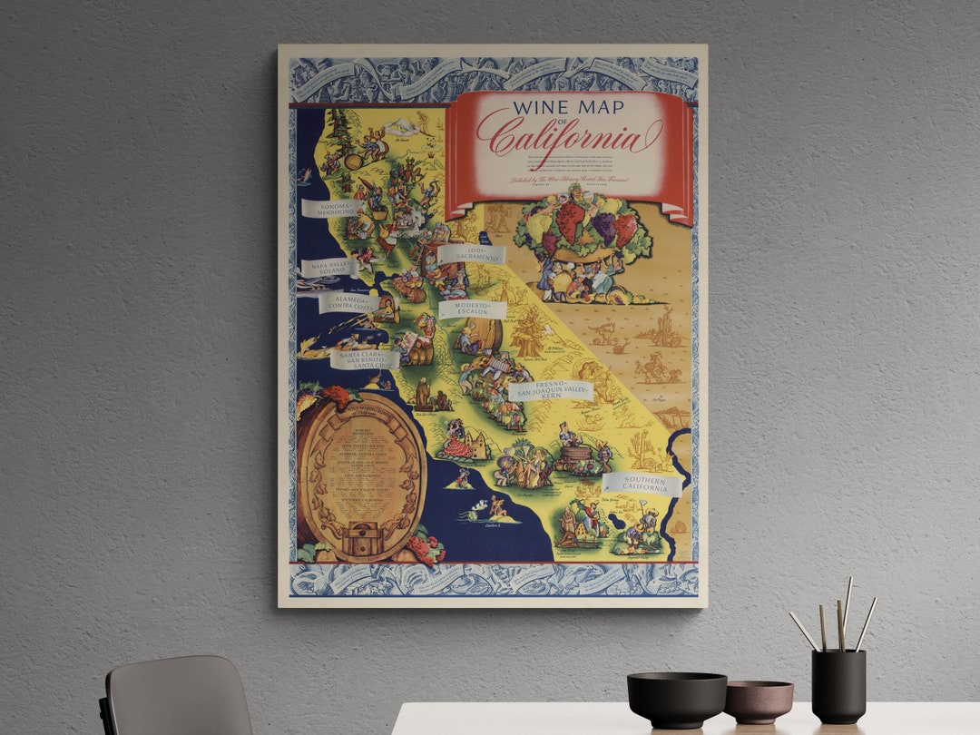 Vintage California Wine Map Print: 1935 Napa & Sonoma History Poster - Etsy