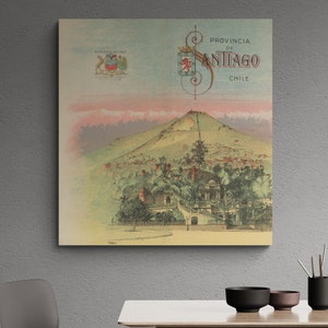 Cartel de viaje vintage Santiago Chile 1930 Historia sudamericana Turismo retro Mapa antiguo Impresión antigua Cartel pared Arte retro decoración del hogar regalo