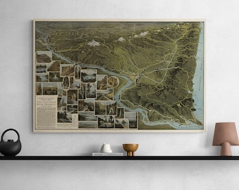Columbia River Highway Vintage Map Poster: Portland Oregon Scenic History