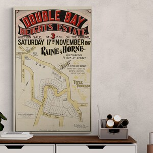 Vintage Karte Double Bay Sydney 1917 Höhen Zustand Landkarte Straßen Landkarte Antiker Druck Plakat Wand Kunst Retro Wohnkultur Geschenk