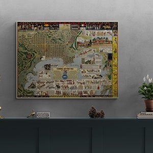 Carmel-By-The-Sea Vintage Karte 1942 alte Karte von Kalifornien Antike illustrierter Druck bildhaftes Plakat Wand Kunst Retro Wohnkultur Geschenk