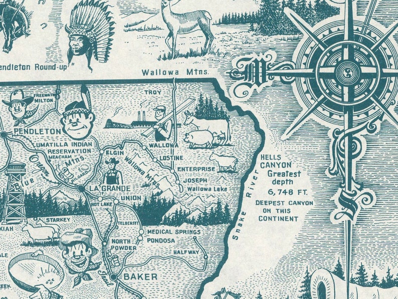 Vintage 1954 environmental poster depicts a colorful map of Oregon with emphasis on keeping the state green. Features Portland and iconic beaver symbol. Retro wall art representing Oregon's conservation efforts. Perfect for nostalgic home decor
