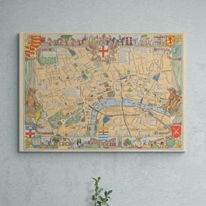 Londen kaart Vintage Childrens 1938 geïllustreerde kinderkamer kunst aan de muur baby cadeau retro doop cadeau antieke UK print poster Wall Art Home decor