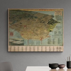 Vintage San Francisco Karte 1915 Vogel-Augen-Ansicht Karte Karte Antike Western Pazifik Karte Poster Wand Kunst Retro Wohnkultur Geschenk