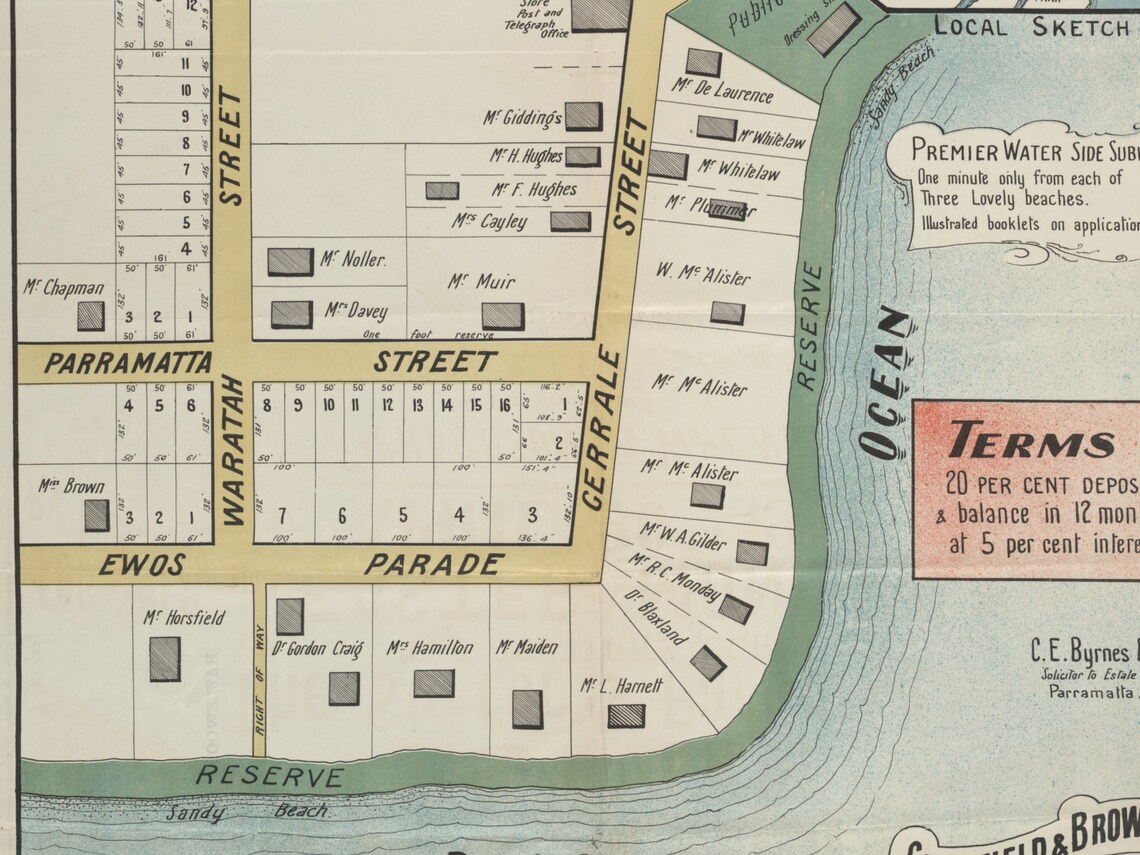 Vintage Cronulla Sydney Map Print: 1908 Ewos Estate Auction Poster - Etsy