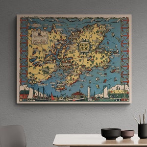Vintage Map Cape Ann Massachusetts 1937 Gloucester Rockport Old Illustrated Map Antique Print Poster Wall Art Retro Home Decor Gift