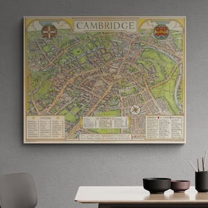 Cambridge Karte England 1921 Vintage Illustrierte Vogelaugen Ansicht Universität Geschichte Straßen Alte Karte Antiker Druck Poster Wand Kunst Wohnkultur