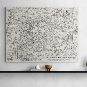 Pôster vintage de 1946 com mapa do Parque Nacional do Monte Rainier: Arte de parede do estado de Washington