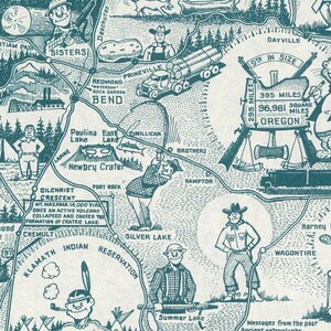 Vintage 1954 environmental poster depicts a colorful map of Oregon with emphasis on keeping the state green. Features Portland and iconic beaver symbol. Retro wall art representing Oregon's conservation efforts. Perfect for nostalgic home decor