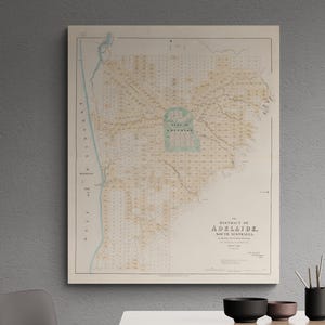 affiche vintage de carte d'Adelaïde 1839 - impression antique d'atlas d'Australie | Art mural Colonel Light, décoration d'intérieur rétro, idée cadeau ancienne