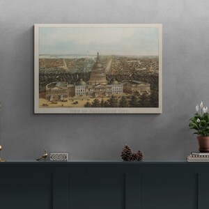 Vintage Illustrated View of Washington DC 1871 Capitol Building USA History Enfant District of Columbia Poster Wall Art Home Decor Gift
