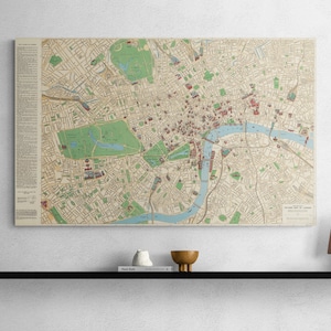 Carte de Londres 1955 rues illustrées ancienne carte ancienne impression affiche d'art mural art vintage photo rétro décoration d'intérieur cadeau