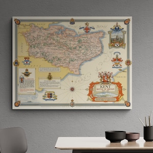 Vintage KarteSchlacht um England 1940 1941 Kent alte Landkarte WW2 Antiker Druck Englische Militärgeschichte Poster Wandkunst Retro RAF Wohnkultur Geschenk