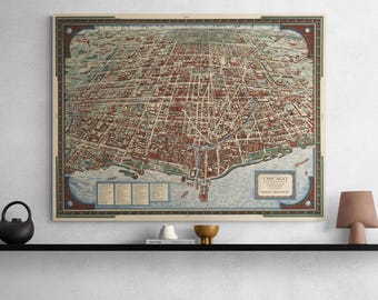 Impresión de mapa vintage de Chicago: Vista aérea retro de 1938