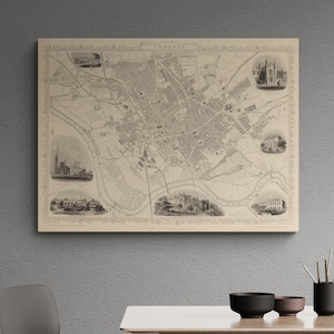 Preston Karte 1851 alte Karte englische Geschichte Vintage Fluss Ribble Noli Street Antique Print Poster Cafe Wand Kunst Retro Wohnkultur Geschenk