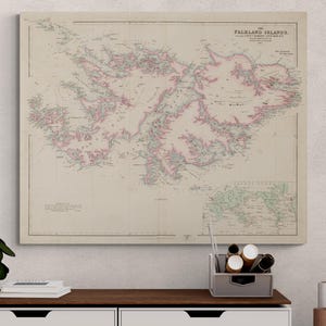 Mapa das Ilhas Falkland Vintage de 1848 – Impressão de Carta Náutica Antiga das Ilhas Malvinas | Cartaz do Arquipélago Stanley Arte de Parede Decoração Retro para Casa