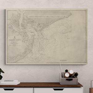 Mapa antiguo del puerto de Charleston, 1882: impresión de carta náutica antigua, póster del antiguo estudio costero de EE. UU. de 1866, idea de regalo de arte mural marítimo histórico.